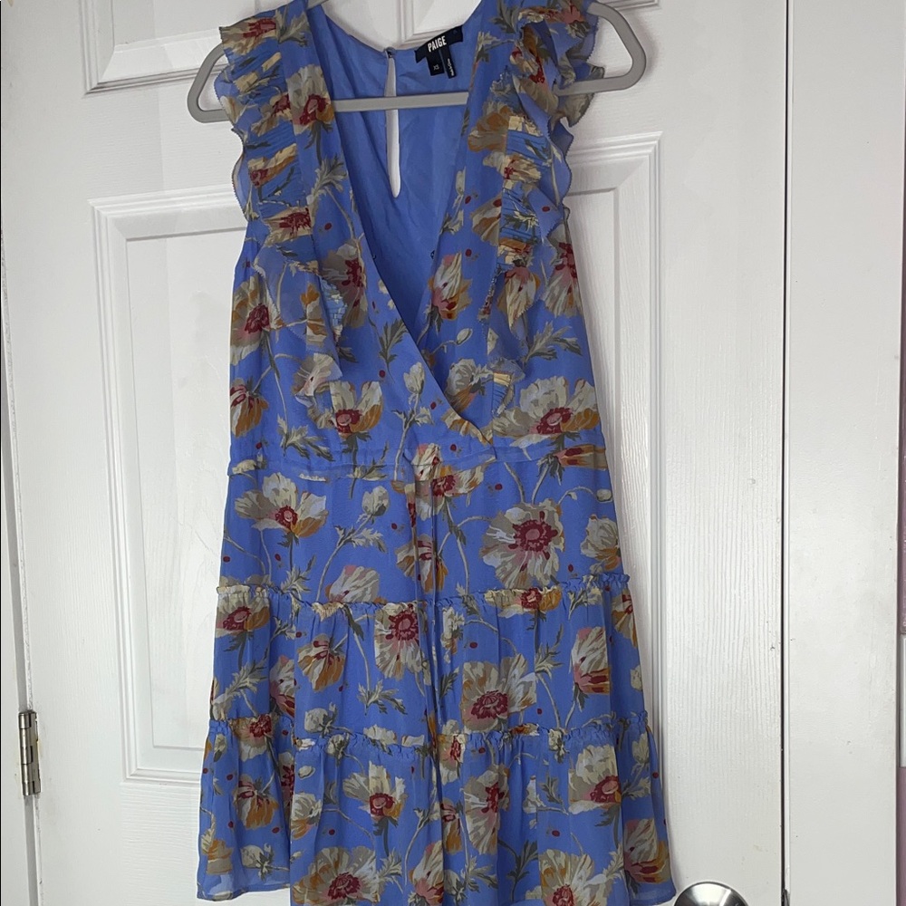 PAIGE Blue Floral Ruffle Mini Dress